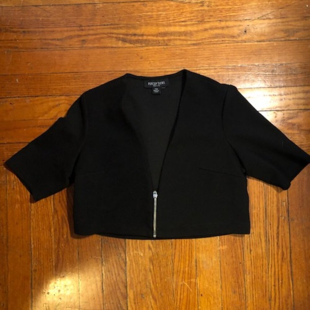 Perceptions Crop Jacket 3/4 Sleeve Black Size Petite Medium